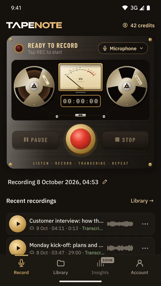 TapeNote for Android, ready to record