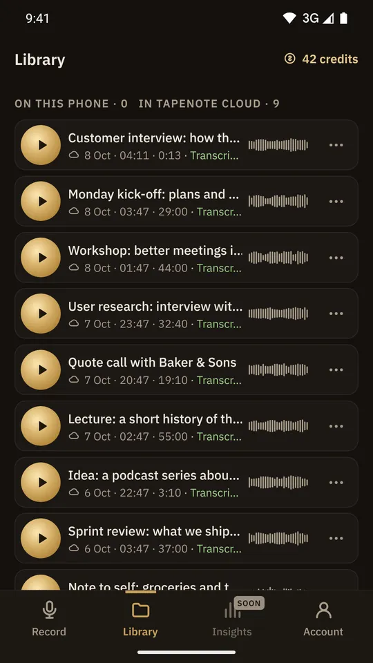 The library in TapeNote for Android