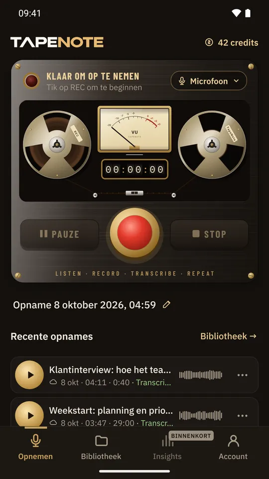 TapeNote voor Android, klaar om op te nemen