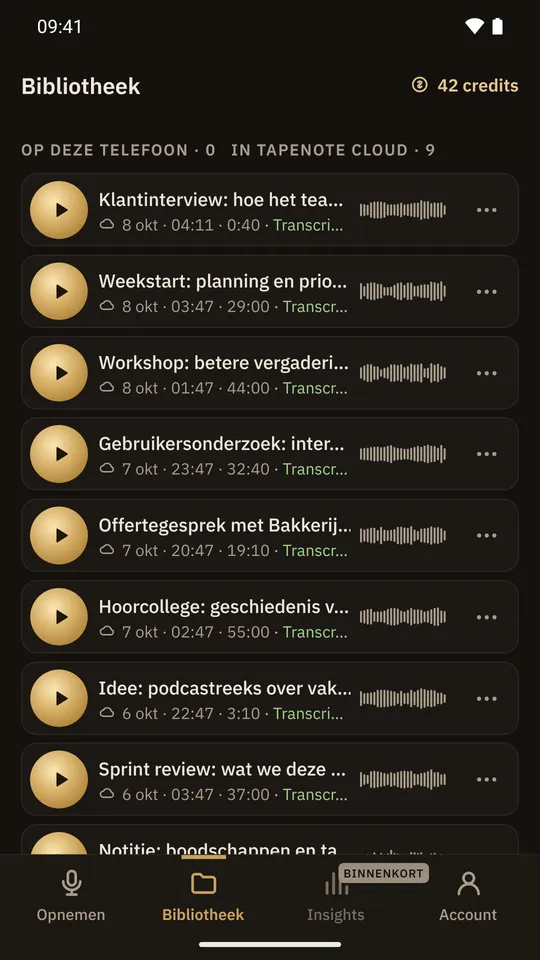 De bibliotheek in TapeNote voor Android