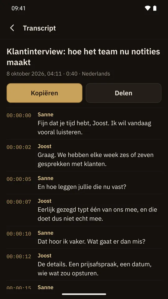 Een transcript in TapeNote voor Android