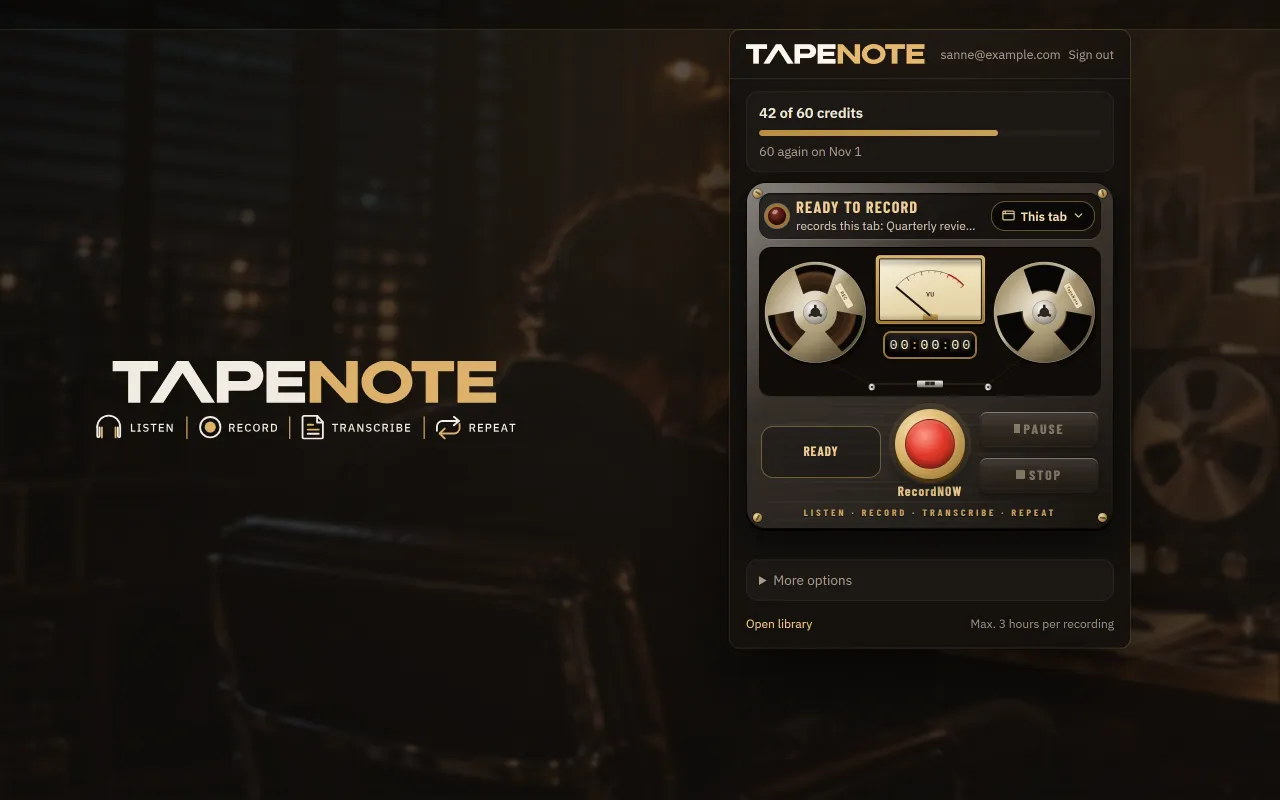 The TapeNote extension, ready to record