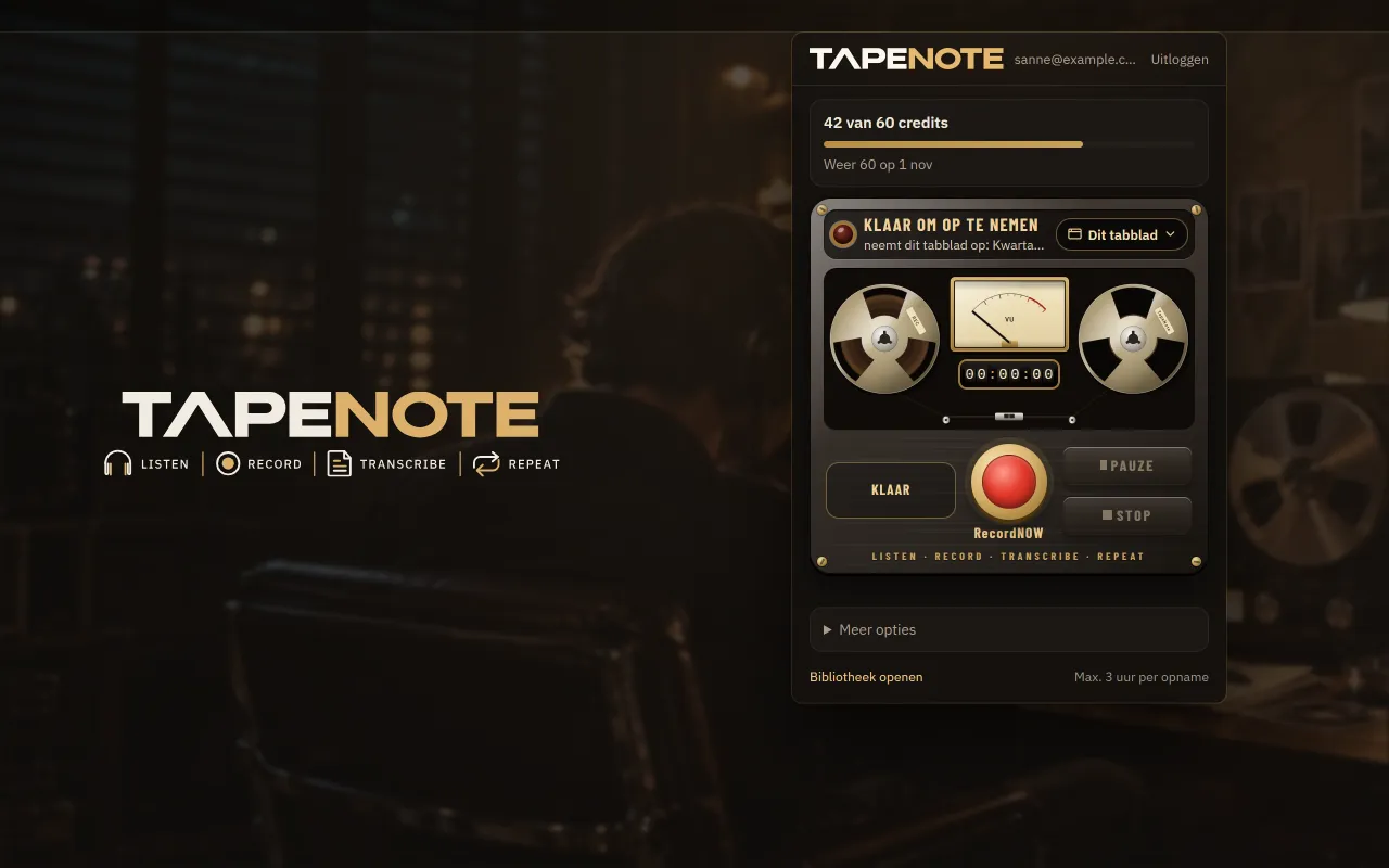 De TapeNote-extensie, klaar om op te nemen