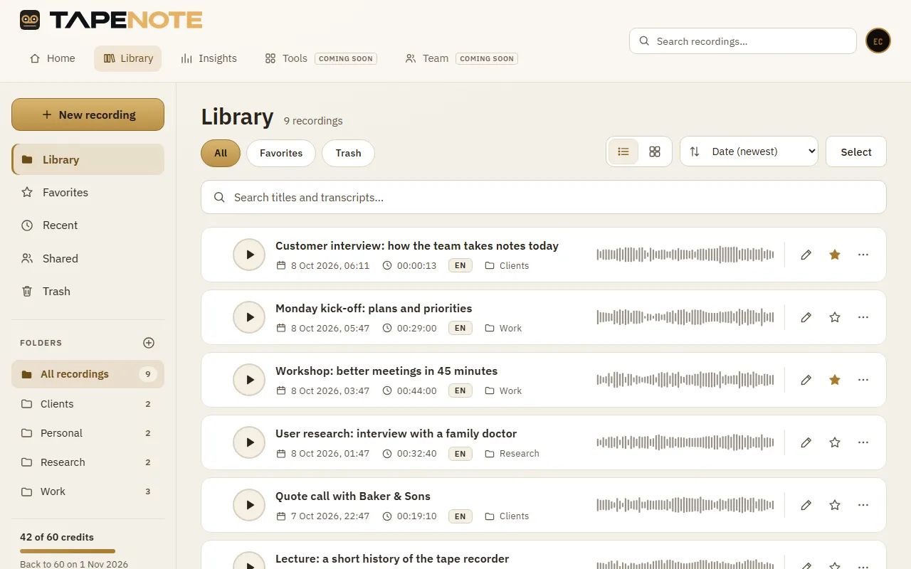 The library in the web app
