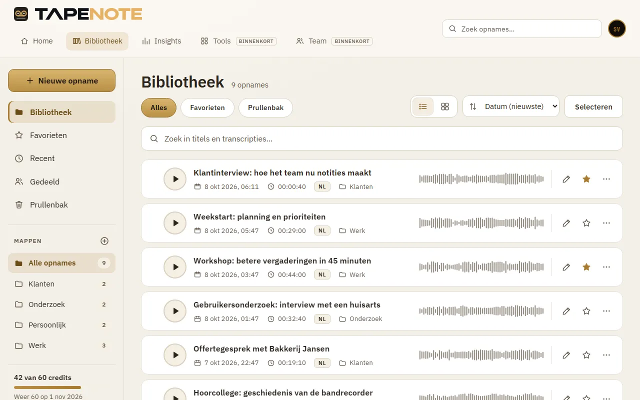De bibliotheek in de webapp